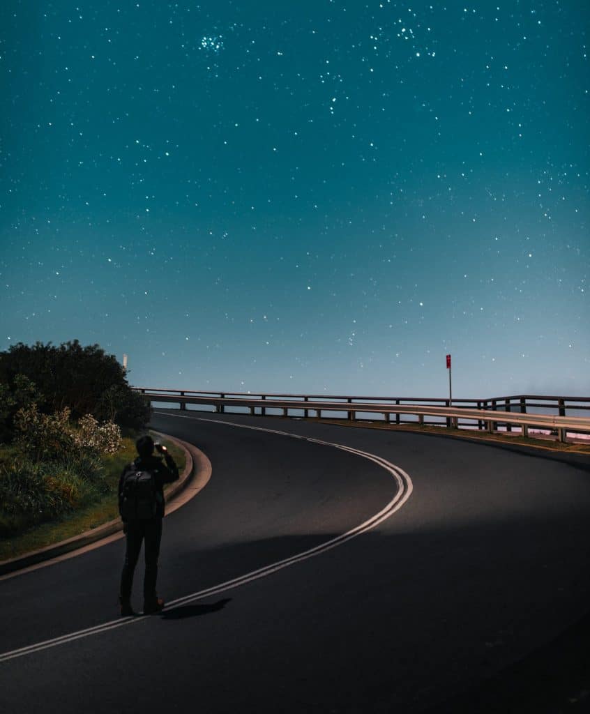 long distance walk at night under stars